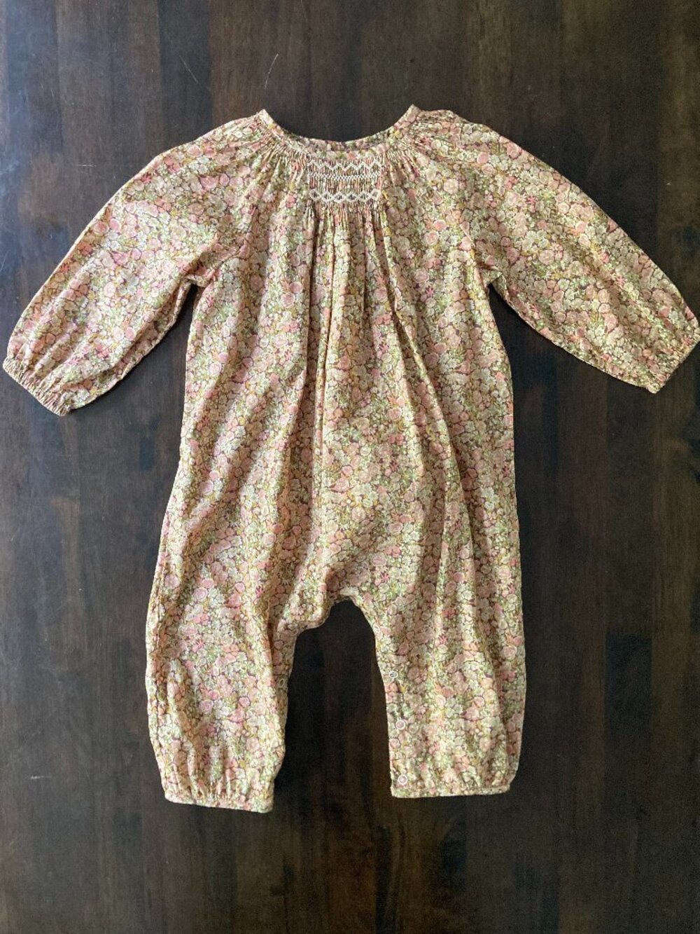 Bonpoint Jia Liberty Floral Smocked Jumpsuit Romper 18M